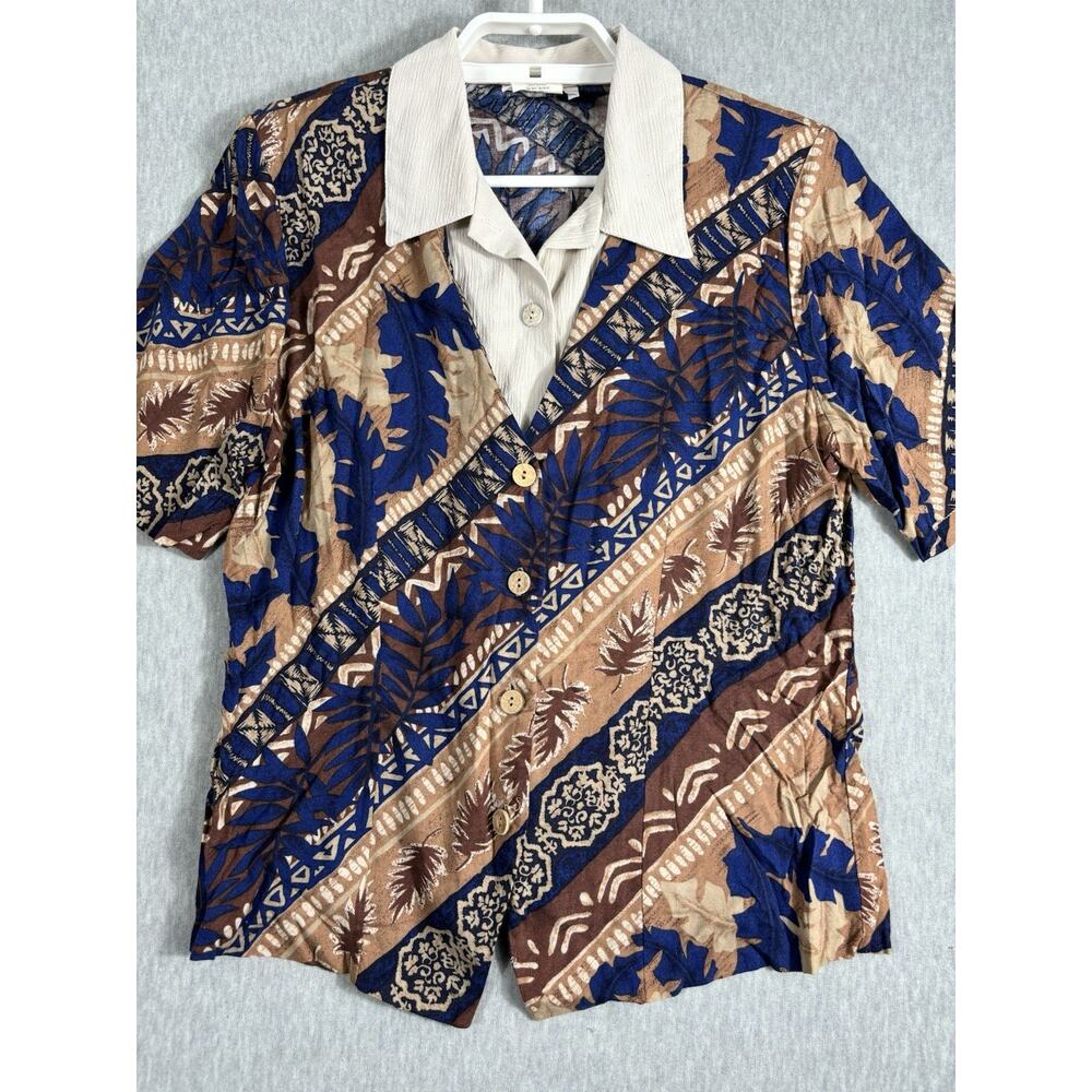 Vintage 80s Teddi Top‎ Size M Cottagecore Rayon Floral Short Sleeve Button